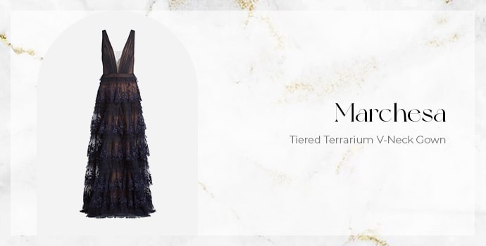 Marchesa Tiered Terrarium V-Neck Gown