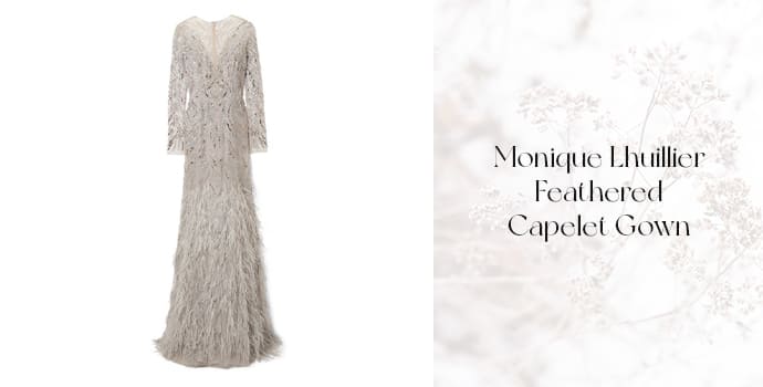 Monique Lhuillier Feathered Capelet Gown