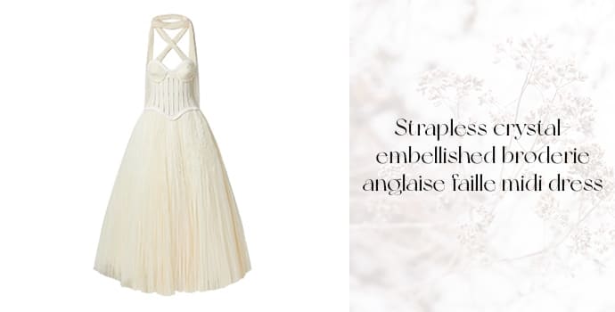 Strapless crystal-embellished broderie anglaise faille midi dress