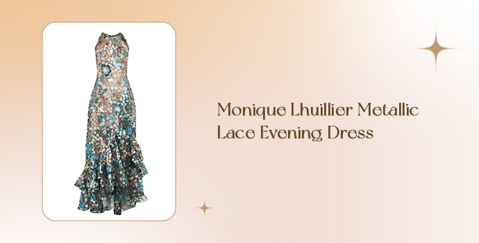 Monique Lhuillier Metallic Lace Evening Dress