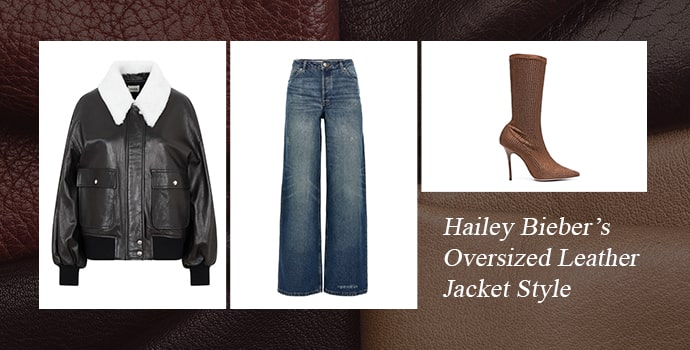 Hailey Bieber’s Oversized Leather Jacket Style