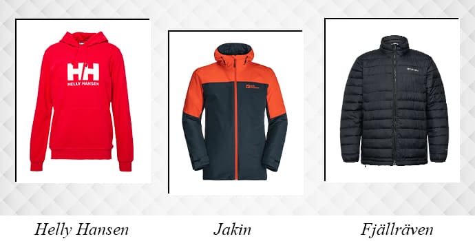 Collage of Helly Hansen, Jakin and Fjällräven