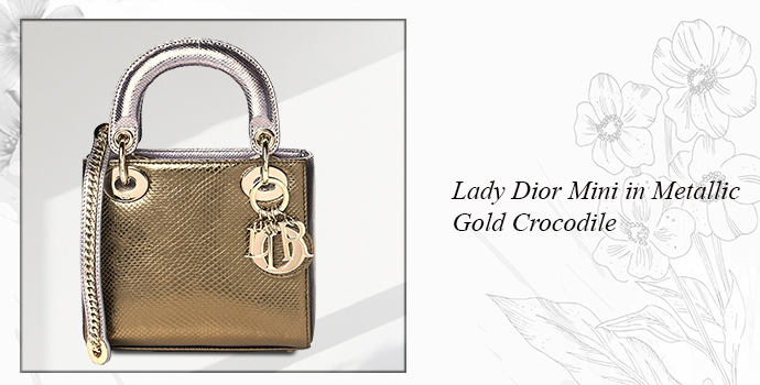 Lady Dior mini in metallic gold crocodile