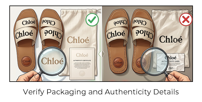 Chloé sandals packaging and authenticity comparison