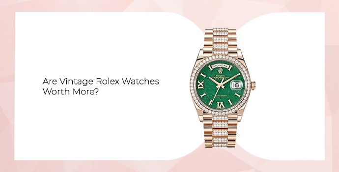 Vintage Rolex watch with green dial and diamond details