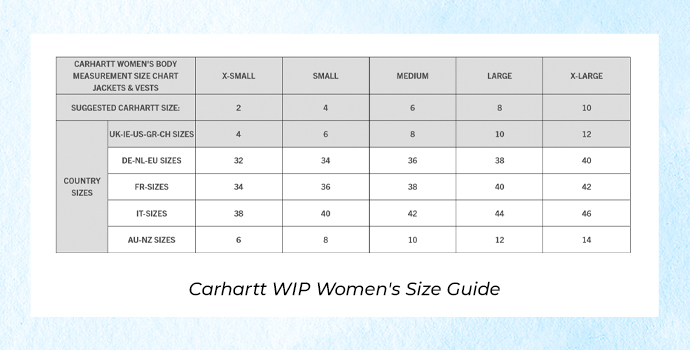 Carhartt WIP Size Guide 2026 , women size guide 