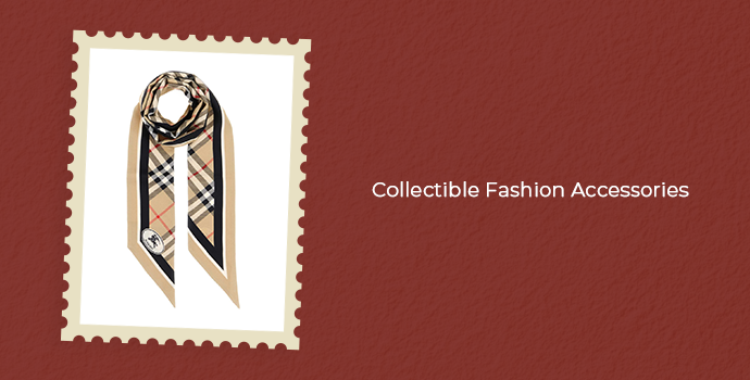 Collectible fashion accessory featuring a classic designer patterned silk scarf