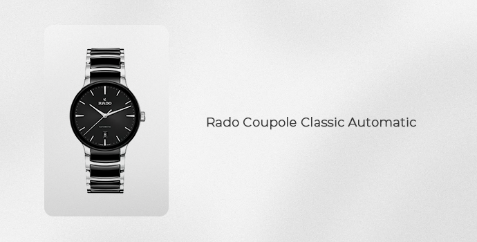 Rado Coupole Classic Automatic watch with black dial and stainless steel bracelet