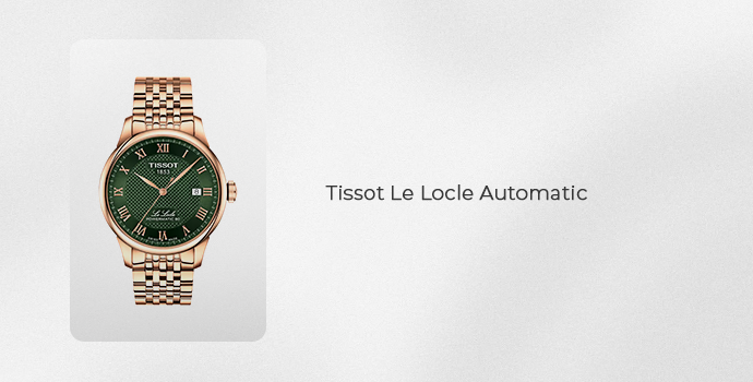 Tissot Le Locle Automatic watch with green dial and rose gold-tone stainless steel bracelet