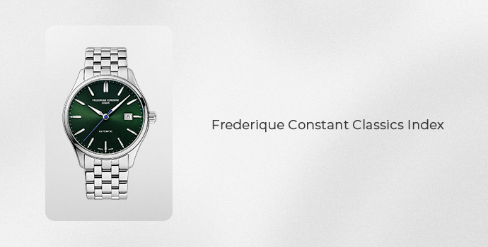 Frederique Constant Classics Index watch with green dial and stainless steel bracelet