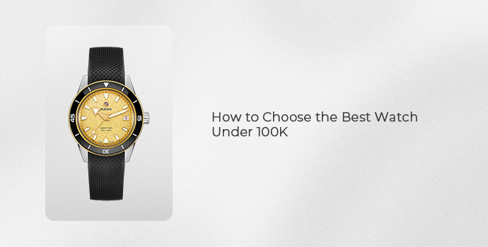 Rado watch with a yellow dial and black strap, illustrating how to choose the best watch under 100K