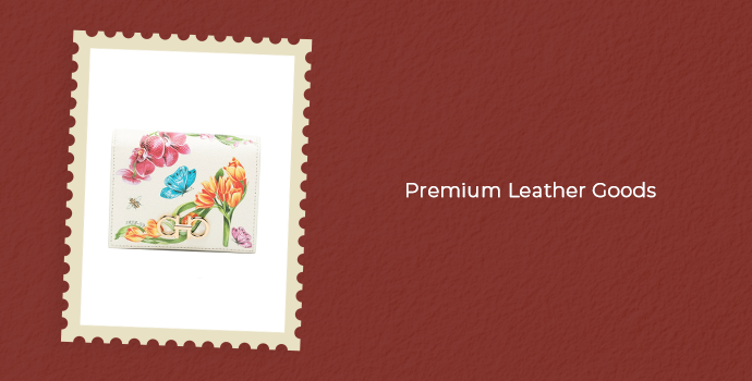 Premium leather goods featuring a designer floral print accessory