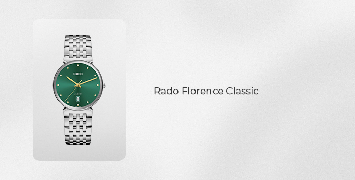 Rado Florence Classic watch with green dial and stainless steel bracelet