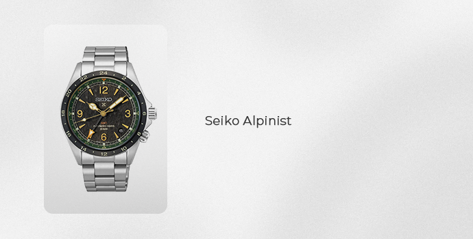 Seiko Alpinist automatic watch with green dial and stainless steel bracelet